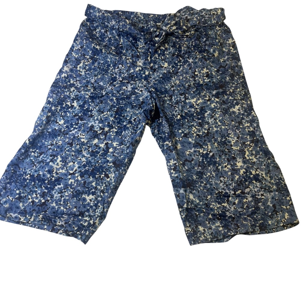 J. Jill Blue Floral Wide Leg Crop Pants 100% Lyocell Tie Waist Large Petite